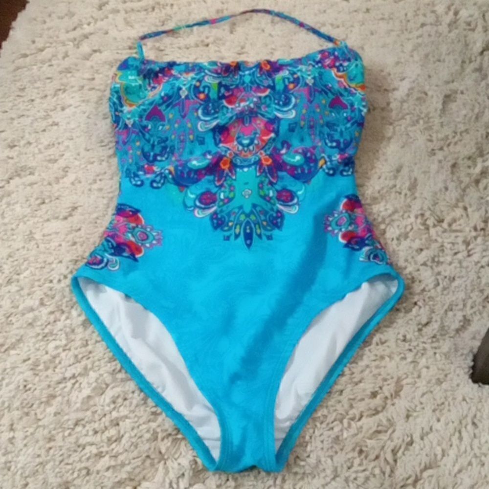 Lauren Ralph Lauren Turquoise One-Piece Swimsuit with Multicolor Paisley Print